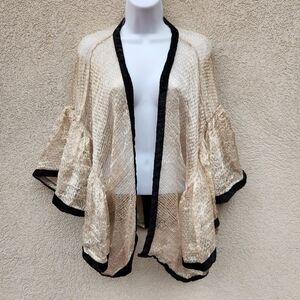 RANDI WILL Women's Top One Size Taupe Black Silk Metalised Yarn Event Gala Party